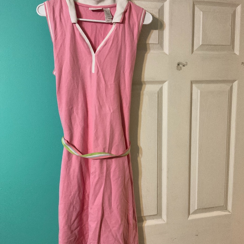 V neck pink sleeveless polo dress